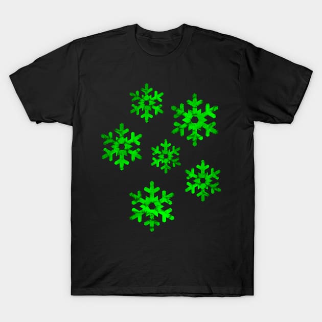 Watercolor Snowflakes (Green) T-Shirt by illucalliart